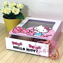 ♥小花花日本精品♥ Hello Kitty 木製透窗單抽收納盒《粉白色圓點蝴蝶結》抽屜盒.展示盒.珠寶盒.雜物盒 KT1