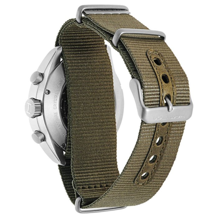 HAMILTON KHAKI AVIATION H76456955 漢米爾頓 手錶 機械錶 41mm 象牙面盤 綠帆布帶