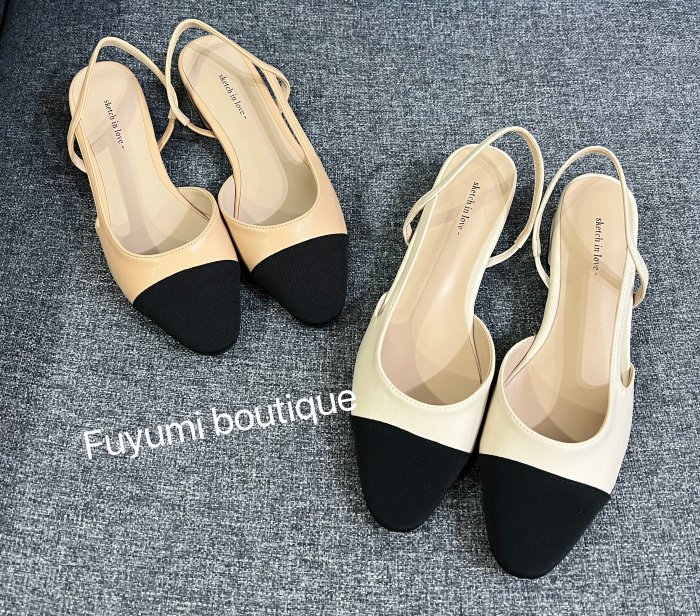 *~fuyumi boutique~*100%正韓  萬年不敗小香拼色後勾平底涼鞋 白/杏/黑 23~25