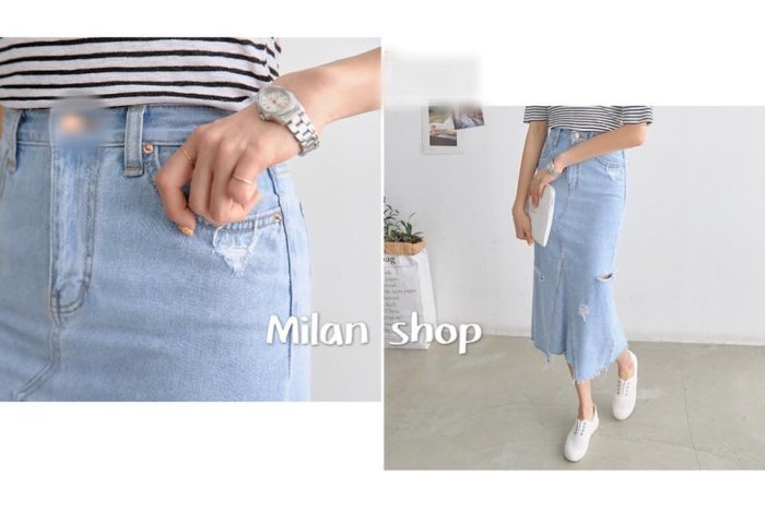 ☆Milan Shop☆網路最低價 正韓Korea獨家款Best極美小割破彈性腰丹寧A字牛仔裙S~L$699(特價)