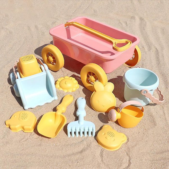 韓國ins兒童沙灘玩具小推車套裝海邊男女孩戲水挖沙鏟子工具和桶