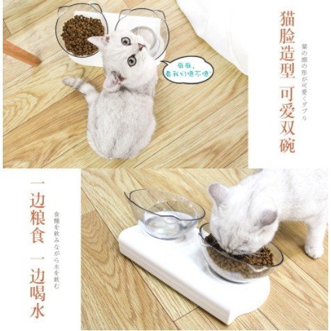 【🐱🐶培菓寵物48H出貨🐰🐹】DYY》寵物專用透明雙碗桌防脊椎側彎 碗口直徑13cm 貓碗狗碗 特價169元