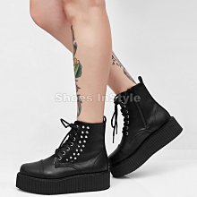 Shoes InStyle《二吋》美國品牌 DEMONIA 原廠正品英式搖滾龐克歌德鉚釘厚底平底短靴 有大尺碼『黑色』