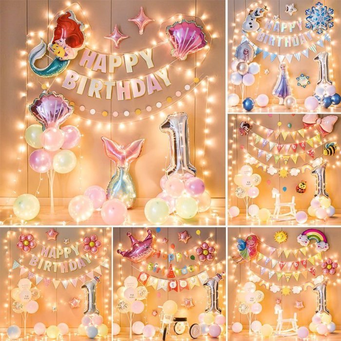 網紅風女孩寶寶周歲生日布置場景裝飾兒童生日派對氣球背景墻用品~特價[下標請咨詢]