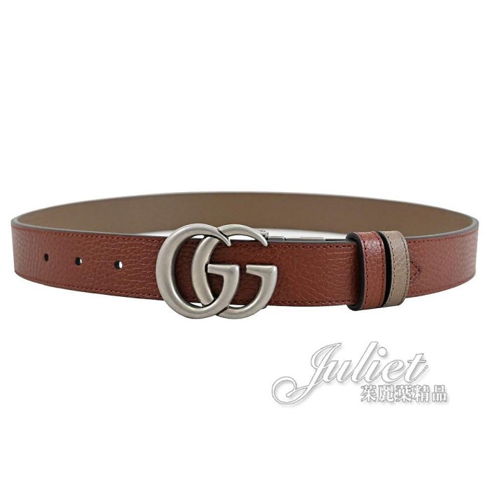 【茱麗葉精品】全新商品 GUCCI 專櫃商品 643847 GG Marmont 雙G LOGO雙面設計窄版皮帶.紅棕/咖 現貨