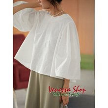 VENESSA~ 新款 復古立體感大袖子 A字傘狀 暗紋肌理 寬鬆純棉提花白襯衫上衣 大碼 (T1868)ym