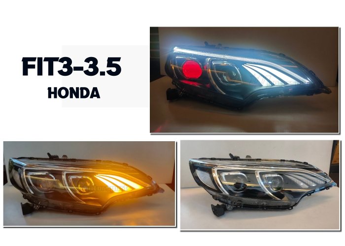 小傑車燈--全新 HONDA FIT 3代 3.5代 14 15 16 17 18 19 跑馬方向燈 紅魚眼 頭燈 大燈