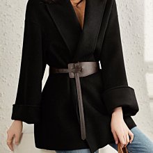 歐單 TH 新款 輕奢大氣場 極簡風格 經典腰帶款 寬鬆廓型 手工雙面羊毛短大衣外套 兩色 (Q778)