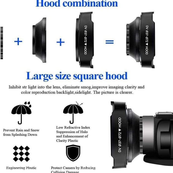 遮光罩外接攝像機單反相機DV遮陽罩外徑37mm鏡頭鏡頭配件