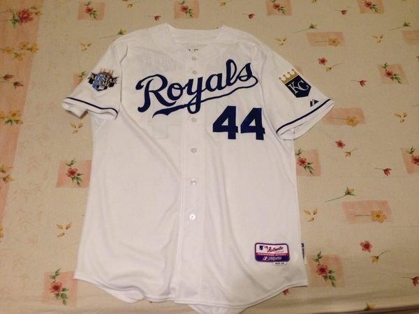 MLB KC ROYALS #44 LUKE HOCHEVAR GAME ISSUED AUTO HOME JERSEY