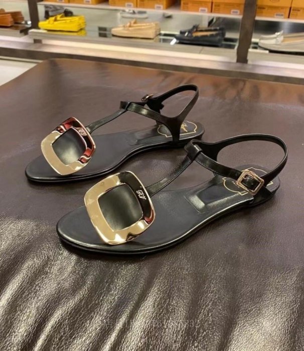 極美二手ROGER VIVIER Bikiviv' Sandal 夾腳 平底 拖鞋 涼鞋 黑色 20春夏