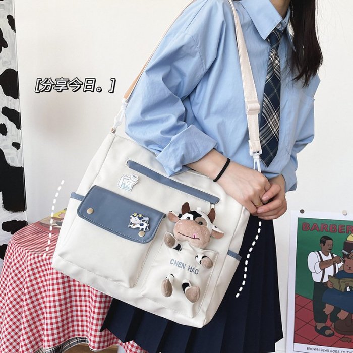 手提包大容量手提包包包女新款日系帆布包女學生韓版校園單肩包側背包斜跨包斜背包大容量手提上課包