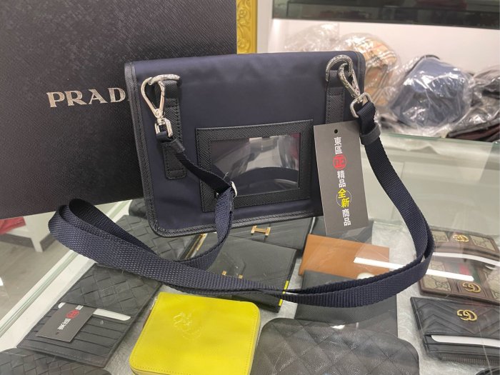 ㊣東區正精品㊣PRADA 2ZH108 全新藍色尼龍銀三角牌釦式迷你翻蓋小手機包肩背包斜背包 RA1523