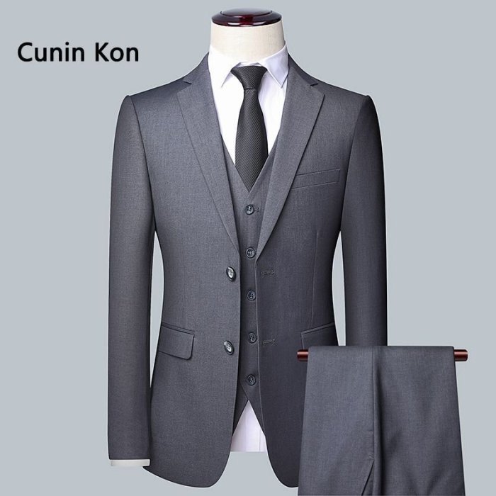 現貨熱銷-Cunin Kon名牌輕奢高檔西服套裝男士西裝結婚三件套廳局風禮服-特價