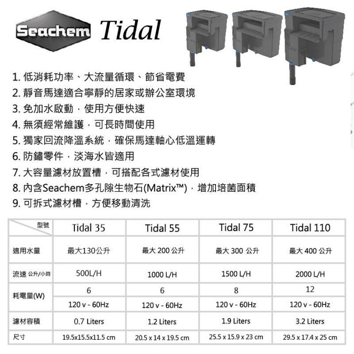 帥哥水族【Seachem 西肯】Tidal  多功能外掛過濾器【一組】過濾器 圓桶過濾【頂級】外掛過濾 除油膜