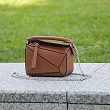 【茱麗葉精品】全新精品 LOEWE 專櫃商品 Puzzle Nano小牛皮幾何拼接超迷你手提兩用包.棕 現貨