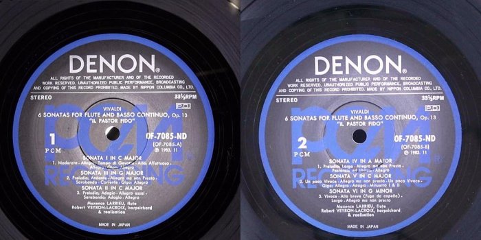 日版古典-DENON/OF-7085-ND/韋瓦第:忠實的牧羊人-6首長笛奏鳴曲/拉里厄,長笛,威倫-拉柯希,鋼琴