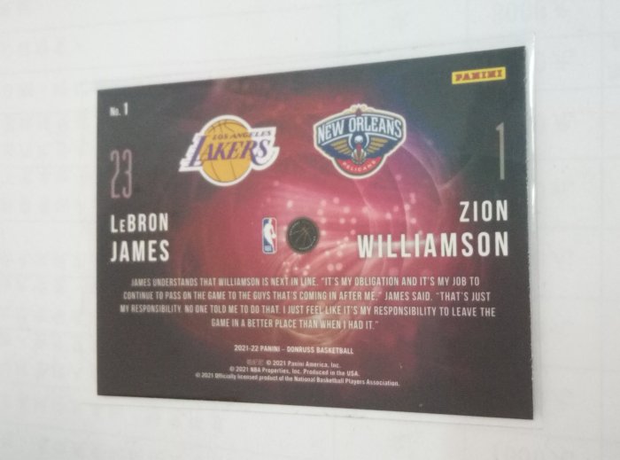 21-22 Donruss - Duos #1 - LeBron James / Zion Williamson