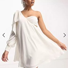 (嫻嫻屋) 英國ASOS-Forever New  白色垂墜蝴蝶結單肩單袖洋裝禮服EB23