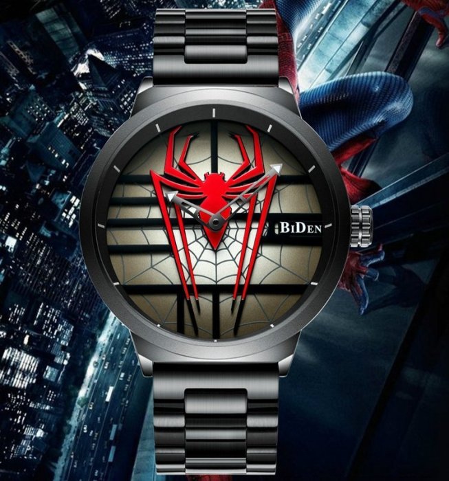 Biden 原廠正品 超有型蜘蛛面 個性大錶盤 電鍍黑鋼帶 時尙潮款石英錶 中性錶  【S & C】柒時尚