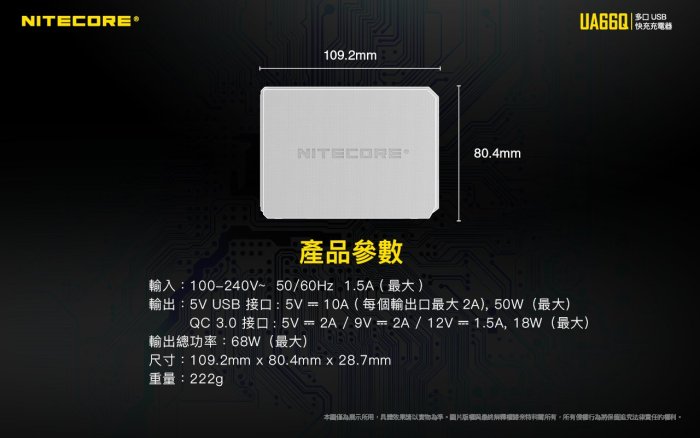 【日產旗艦】Nitecore 奈特科爾 6孔 UA66Q 電源供應器 USB 5V/2A 9V/2A 12V/1.5A