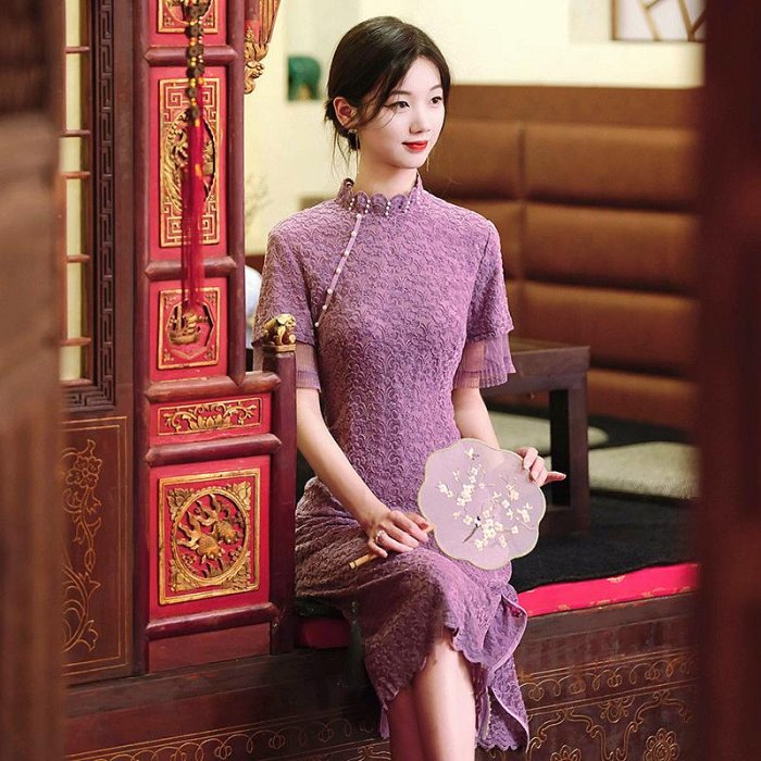 禮服紫色旗袍敬酒服高級感氣質高端喜婆婆參加婚禮媽媽婚宴裝晚禮服女