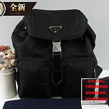 優買二手精品名牌店 PRADA 1BZ005 黑色尼龍布降落傘布 三角牌  束口包後背包登山包健行包背包 全新