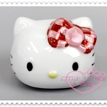 ♥小花花日本精品♥Hello Kitty 大頭立體造型蝴蝶結筷架陶瓷筷架居家擺飾格紋紅色日本限定 67878109