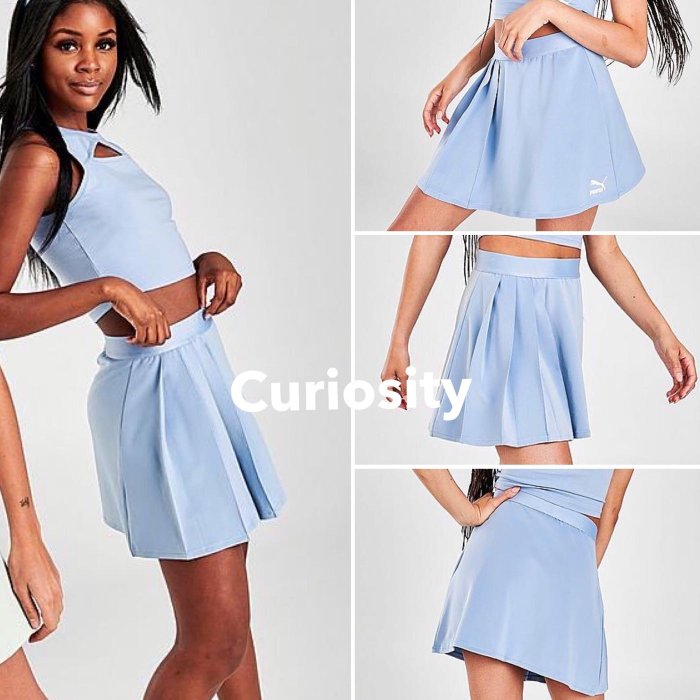 【Curiosity】PUMA 不對稱折線A字裙短裙 粉藍色 歐規XS號 $1980↘$1599免運
