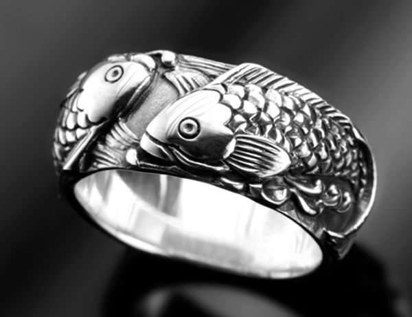 【創銀坊】錦鯉 925純銀 戒指 雙魚座 金魚 鯉魚 紅龍 魚 雙魚 刺青 紋身 浮世繪 龍 海星 戒子(R-7603)