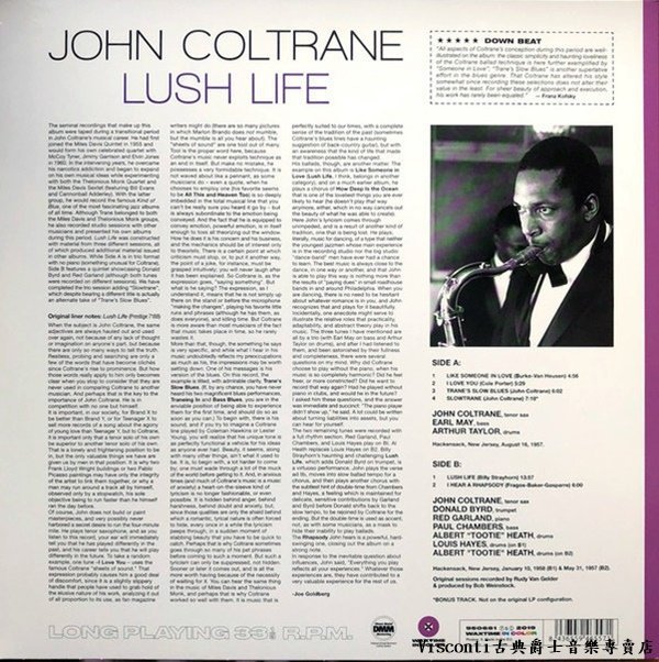 @【WAXTIME】John Coltrane:Lush Life約翰.柯川:浮華人生(限量彩膠唱片)