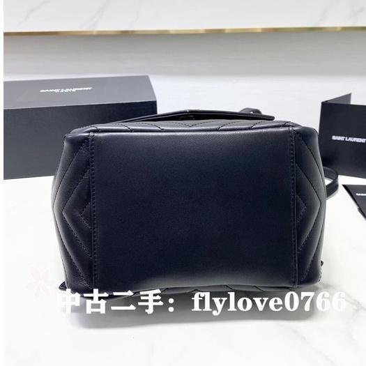 中古二手YVES SAINT LAURENT 聖羅蘭 YSL MONOGRAM 黑金羊皮雙肩包/後背包6726091