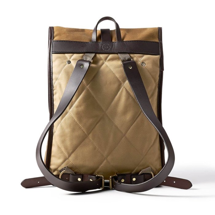 【美國 Filson】卡其棕色 厚油布後背包 14吋平板電腦後背包 電腦包 馬轡皮革背帶雙肩包 書包 公事包