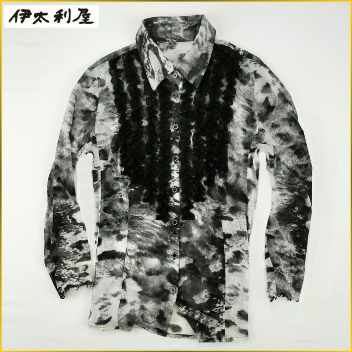 日本二手衣✈️日本製造伊太利屋專櫃品牌近新品春秋薄款黒白長袖襯衫