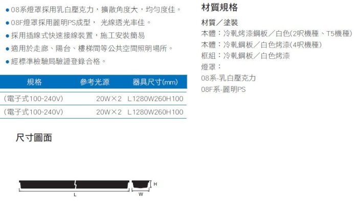 神通【東亞照明】4尺*1尺T8 LED燈管20W*2燈=40W加蓋吸頂燈附PS麗明燈罩，另有乳白色燈罩，吸頂遮罩式