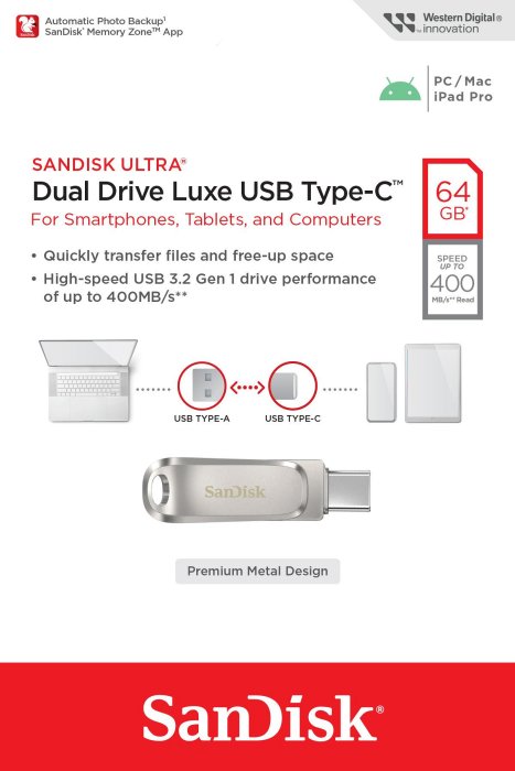 SanDisk 64GB 64G Ultra Luxe TYPE-C【SDDDC4】iphone15 USB 雙用隨身碟