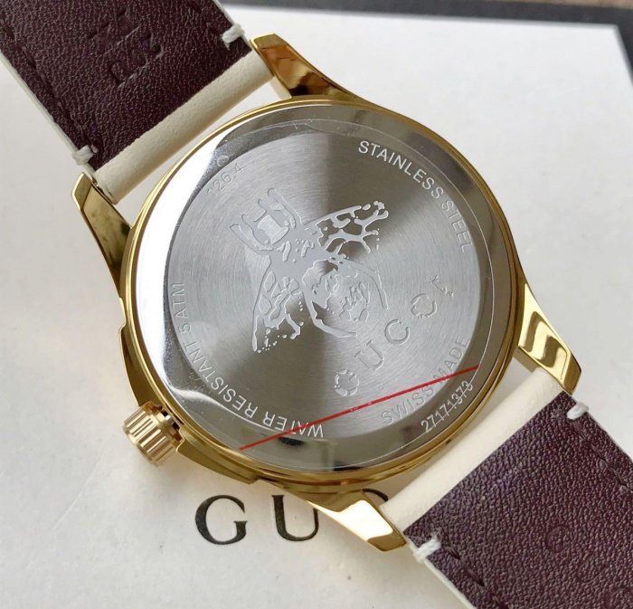 GUCCI G-Timeless 立體皮紋米白色錶盤 白色皮革錶帶 石英 女士手錶 YA1264033