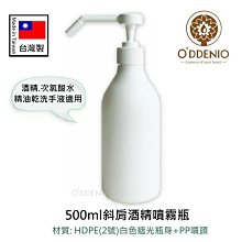 現貨【500ml白色斜肩酒精噴霧瓶-下壓式長噴霧頭】手指消毒器/台灣製《歐丹尼》可分裝酒精/次氯酸水/精油乾洗手液