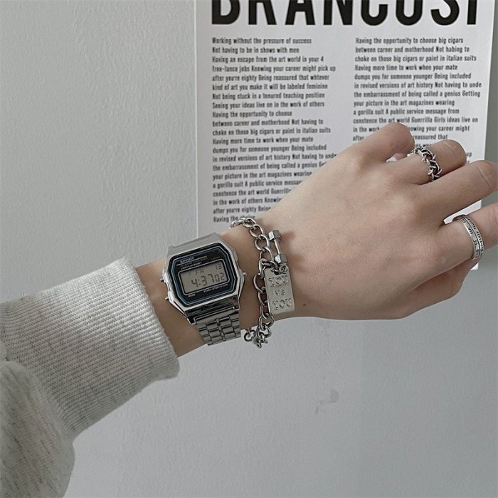 小方塊手錶男錶女錶學生網紅ins風復古金屬簡約個性潮運動電子錶