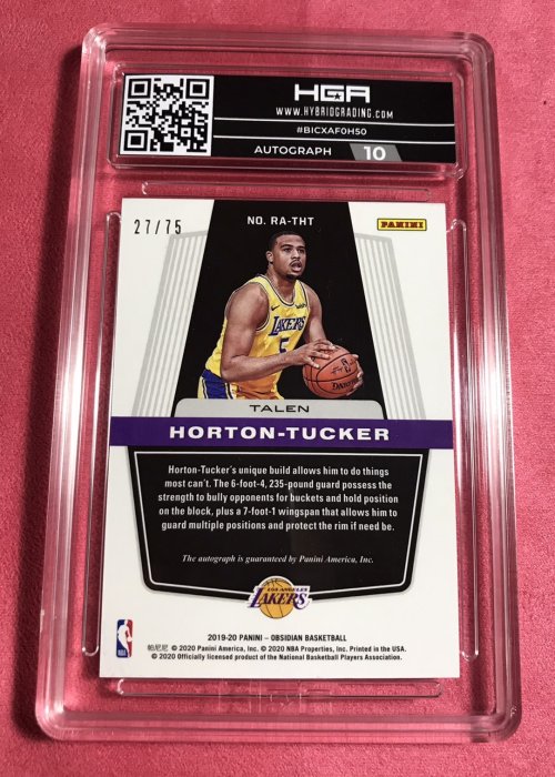 Talen Horton-Tucker 2019 OBSIDIAN 新人 RC 簽 紫 限 /75 HGA 9.5 鑑定