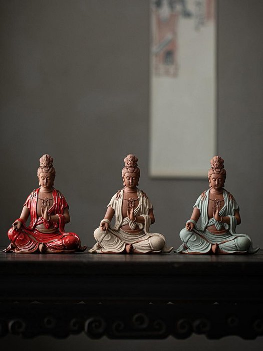 玖玖煉器新中式禪意觀音菩薩佛像擺件家用玄關客廳家居陶瓷工藝品裝飾