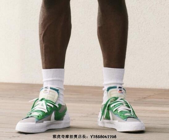 Sacai x NIKE Blazer Low 開拓者 灰綠 雙色勾 舒適 低幫 滑板鞋 DD1877-001 男女鞋