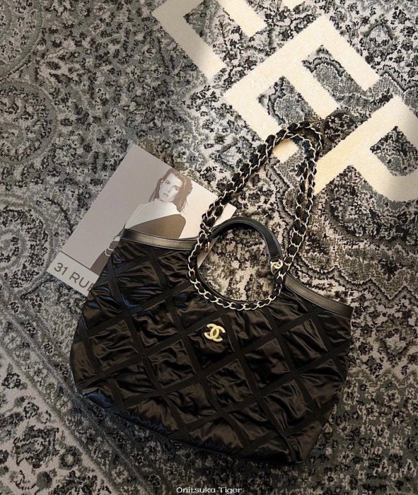 二手CHANEL 黑馬尼龍shoppin購物袋 AS3152黑色