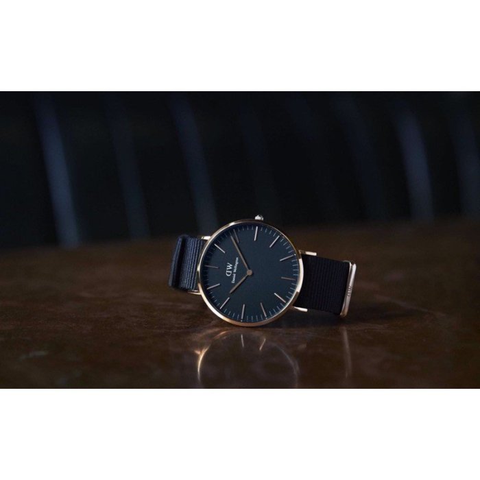 DW手錶 瑞典手錶黑面金 40mm 36mm 玫瑰金框 銀框 黑色尼龍錶帶 流行時尚 專櫃正品