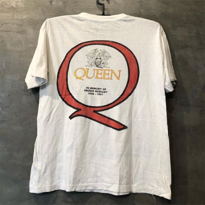 QUEEN皇后樂隊Freddie Mercury主唱人像印花短袖男女潮流質感T恤