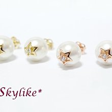 *SKYLIKE* 最超值-韓國進口585/14K玫瑰K金、黃K金新款星型人造珍珠鋯石耳針耳環，EJ-89469s*