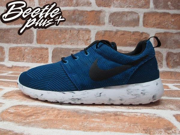 BEETLE 全新 NIKE ID ROSHE RUN 藍 深藍 網布 黑勾 大理石 潑墨 白底 男鞋 慢跑鞋 US 8