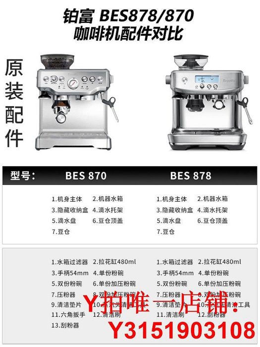 國行聯保Breville/鉑富 BES878/870家用意式半自動研磨一體咖啡機