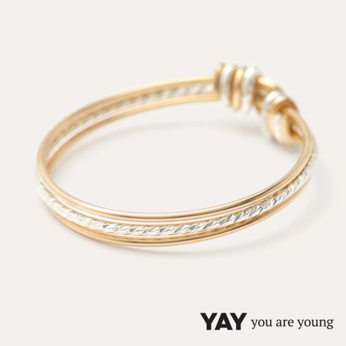 YAY You Are Young 法國品牌 Diamanté 鑽石切割髮絲紋 三層戒指 金色X銀色