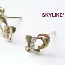 *SKYLIKE* 最可愛-韓國進口585/14K玫瑰K金、黃K金亮面~蝴蝶~耳針耳環，EJ-80153s*